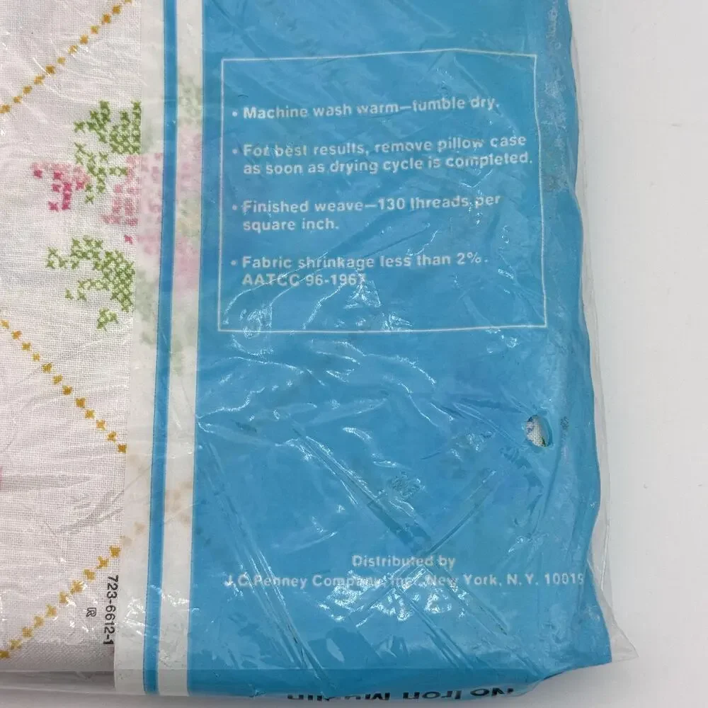 Vintage JCPenney Pillowcases Floral Cross Stitch Print Standard Set Of 2 No Iron